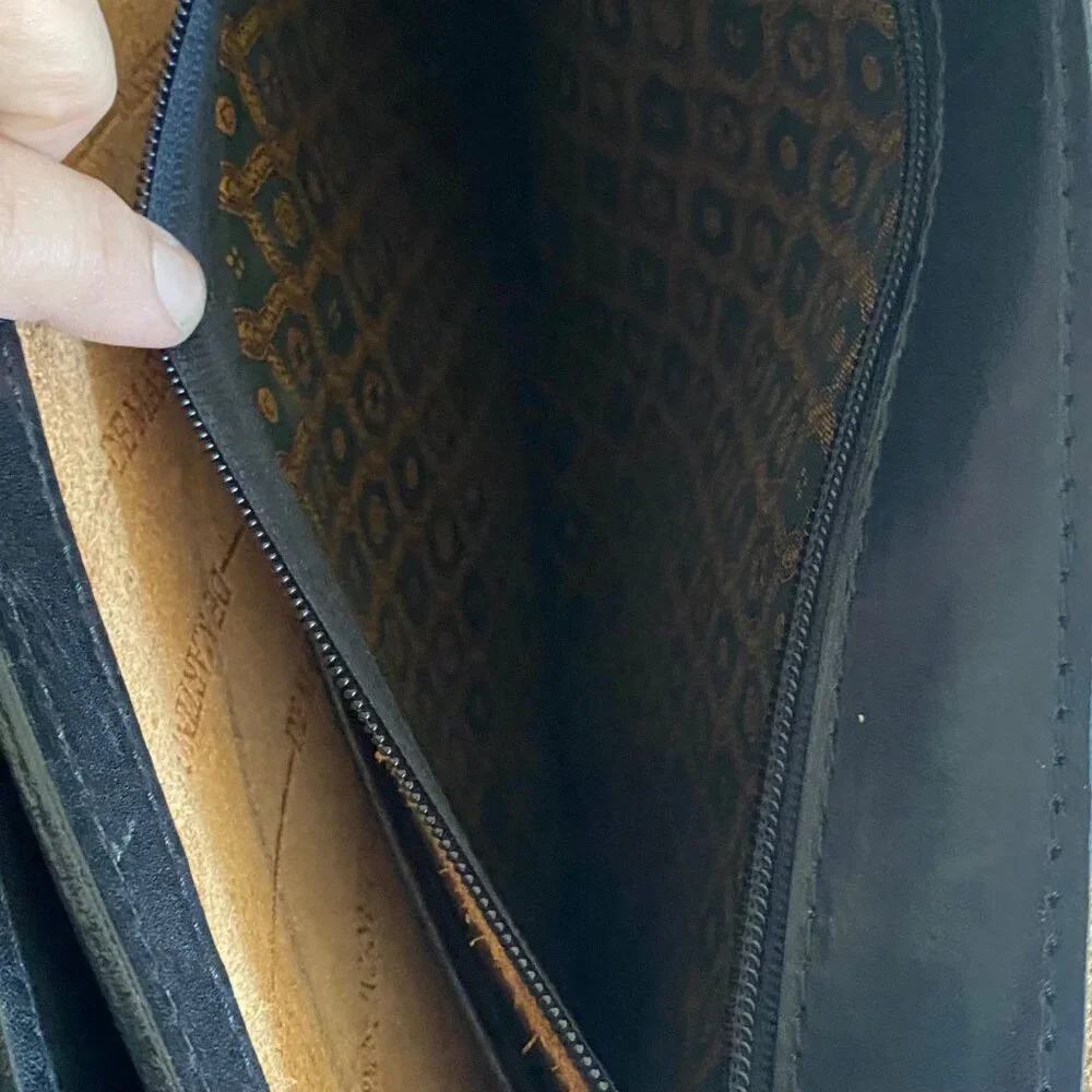 De‎ Martino Sorrento Black Leather Laptop School Briefcase Brass Hardware Italy
